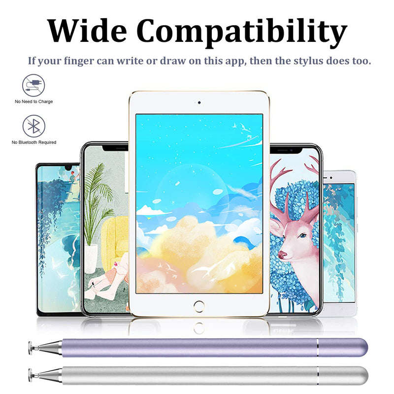 [Australia - AusPower] - Stylus Pen for iPad, LUNTAK Stylus Pens for Apple/iPhone/Ipad pro/Mini/Air/Android/Microsoft/Surface All Capacitive Touch Screens Universal with 4 Replacement Tips (2 Pcs, Purple and Silver) 