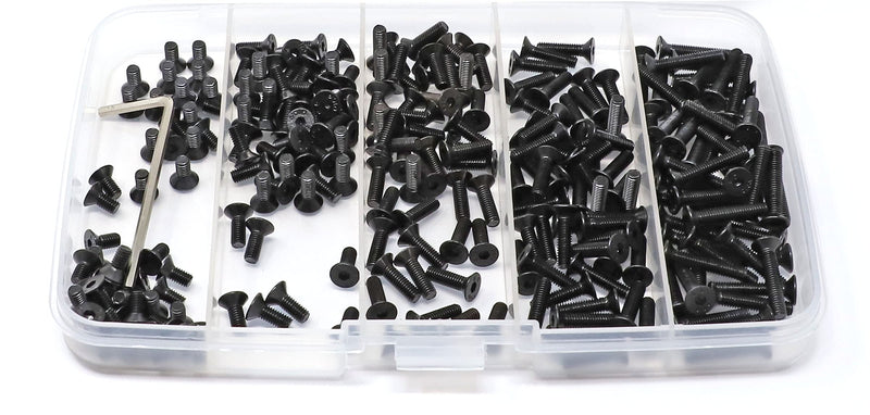 [Australia - AusPower] - iexcell 250 Pcs M3 x 6/8/10/12/16 Alloy Steel 10.9 Grade Hex Socket Flat Head Cap Screws Bolts Assortment Kit, Black Oxide Finish 