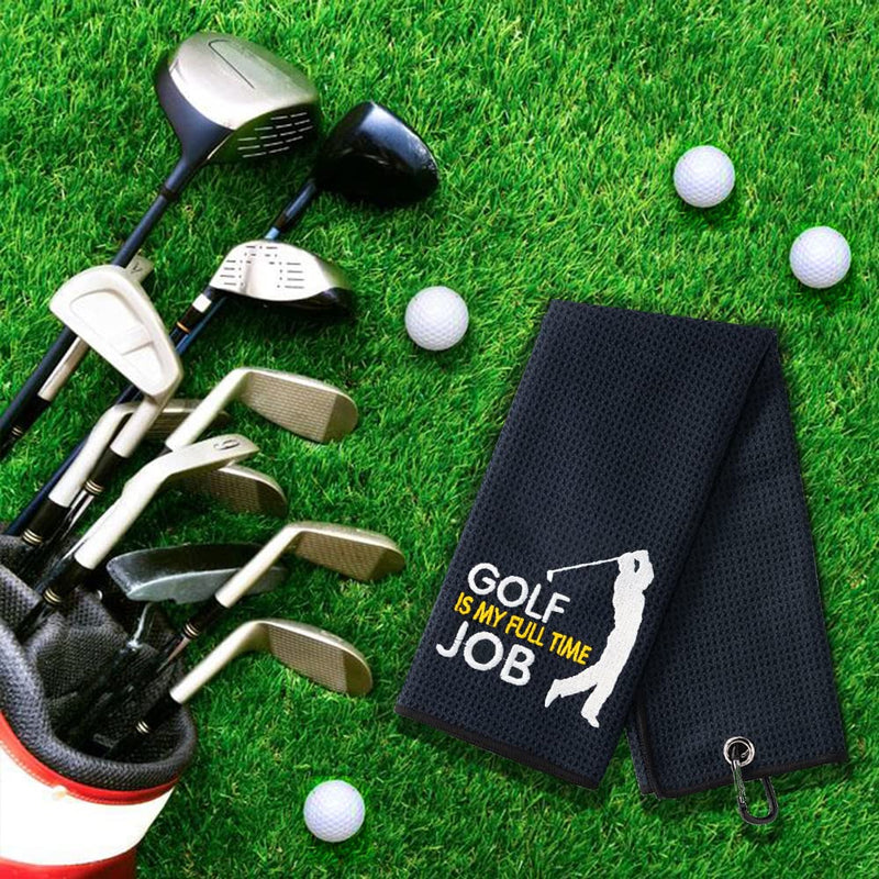 [Australia - AusPower] - DYJYBMY Golfing is My Full Time Job Golf Towel, Embroidered Golf Towels for Golf Bags with Clip, Golf Gifts for Men Women, Birthday Gifts for Golf Fan, Retirement Gifts 