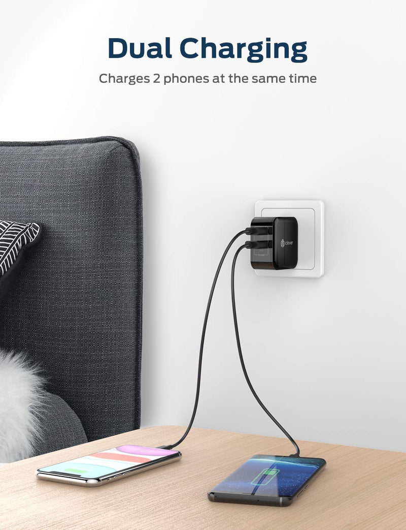 [Australia - AusPower] - USB Wall Charger for iPhone iPad, iClever Dual Port 24W Travel Tablet Phone Charger Adapter with SmartID for for iPhone11/ Pro/iPhoneX/iPhone XR/8/7/6/Plus, iPad Pro/Air 2/Mini 3/Mini 4, and More 