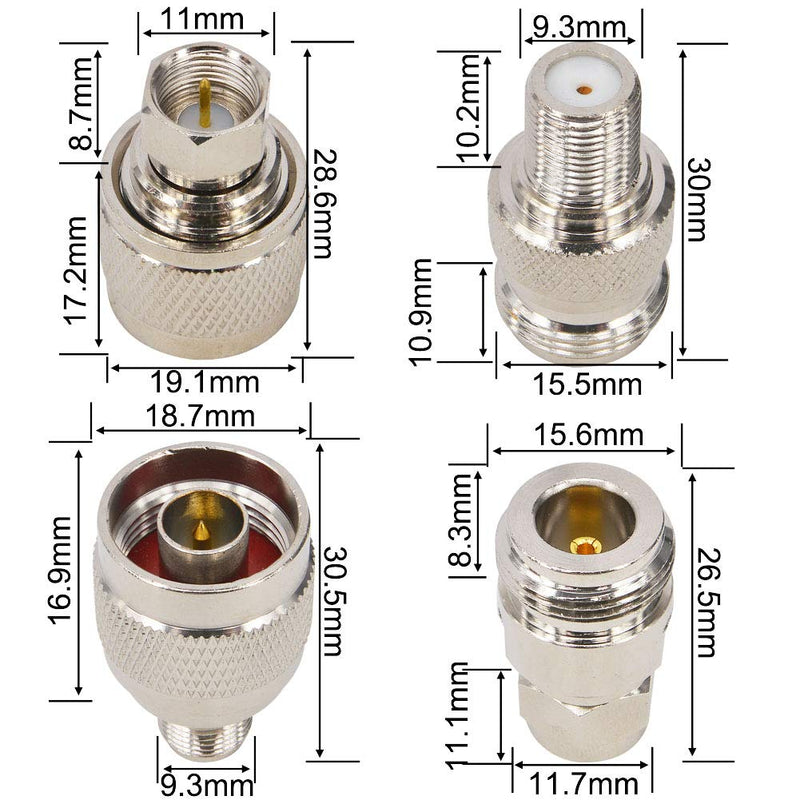 [Australia - AusPower] - Kaunosta N to F Coax Adapter Kit N Male to F Female F Male N Female to F Male Female RF Coax Connector Pack of 4 