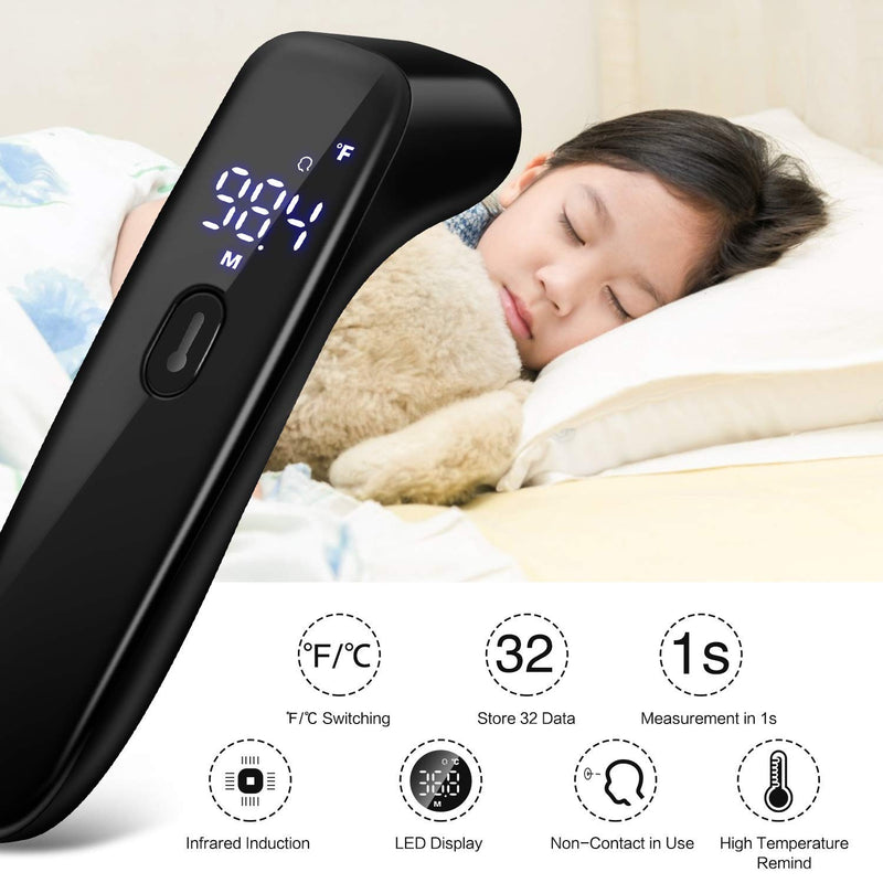 [Australia - AusPower] - Infrared Thermometer for Adults, Hotodeal Digital Touchless Forehead Thermometer for Fever, Baby Thermometer with Fever Indicator,°C/°F Switchable Black 