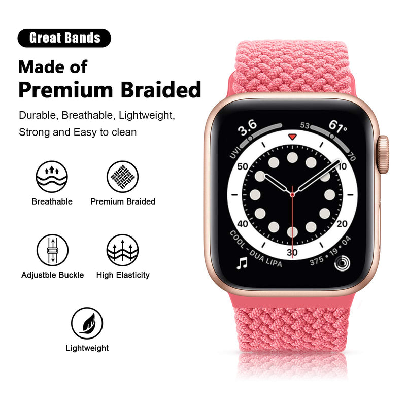 [Australia - AusPower] - OYODSS Braided Solo Loop Sport Band Compatible with Apple Watch Bands 38mm 40mm 42mm 44mm, Adjustable Soft Stretchy Elastic Wristband Compatible with iWatch Series 6/5/4/3/2/1/SE Women Men 38mm/40mm Pink Punch 