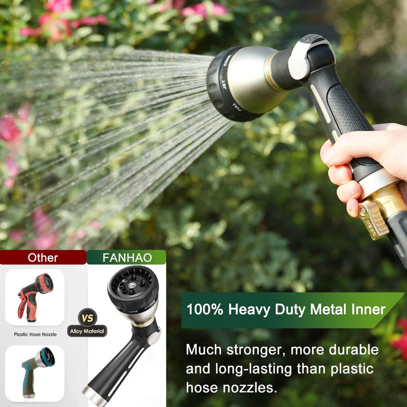 [Australia - AusPower] - FANHAO Garden Hose Nozzle 100% Heavy Duty Metal, Water Hose Sprayer High Pressure with 8 Spray Patterns, Thumb Control, On Off Valve for Garden Watering, Car and Pet Washing 