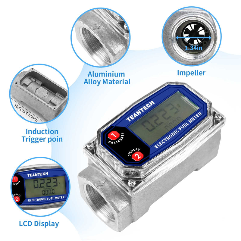 [Australia - AusPower] - Digital Turbine Flow Meter Digital LCD Display with NPT Counter Gas Oil Fuel Flowmeter for Measure Diesel Kerosene Gasoline (1 Inch) 