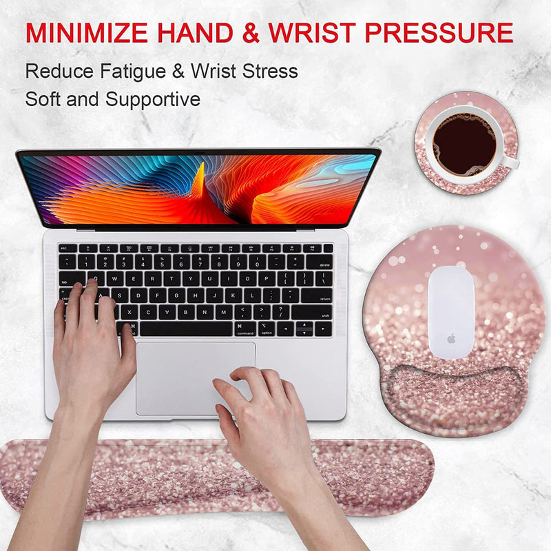 [Australia - AusPower] - Ergonomic Mouse Pad Wrist Support Gel and Keyboard Wrist Rest Set for Laptop, Mac, Gaming and Office, Durable, Comfortable and Pain Relief + Coaster , Pink 