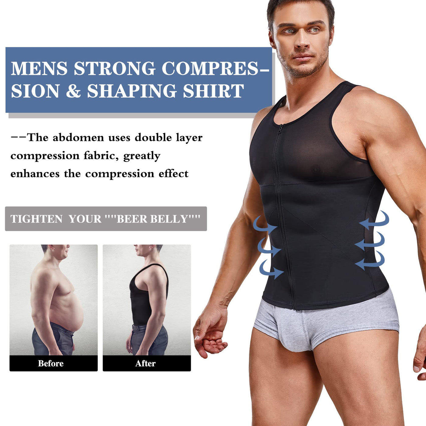 Men's Slimming Tummy Belly Body Shaper Breathable Mesh Vest Tank Top  Shapewear