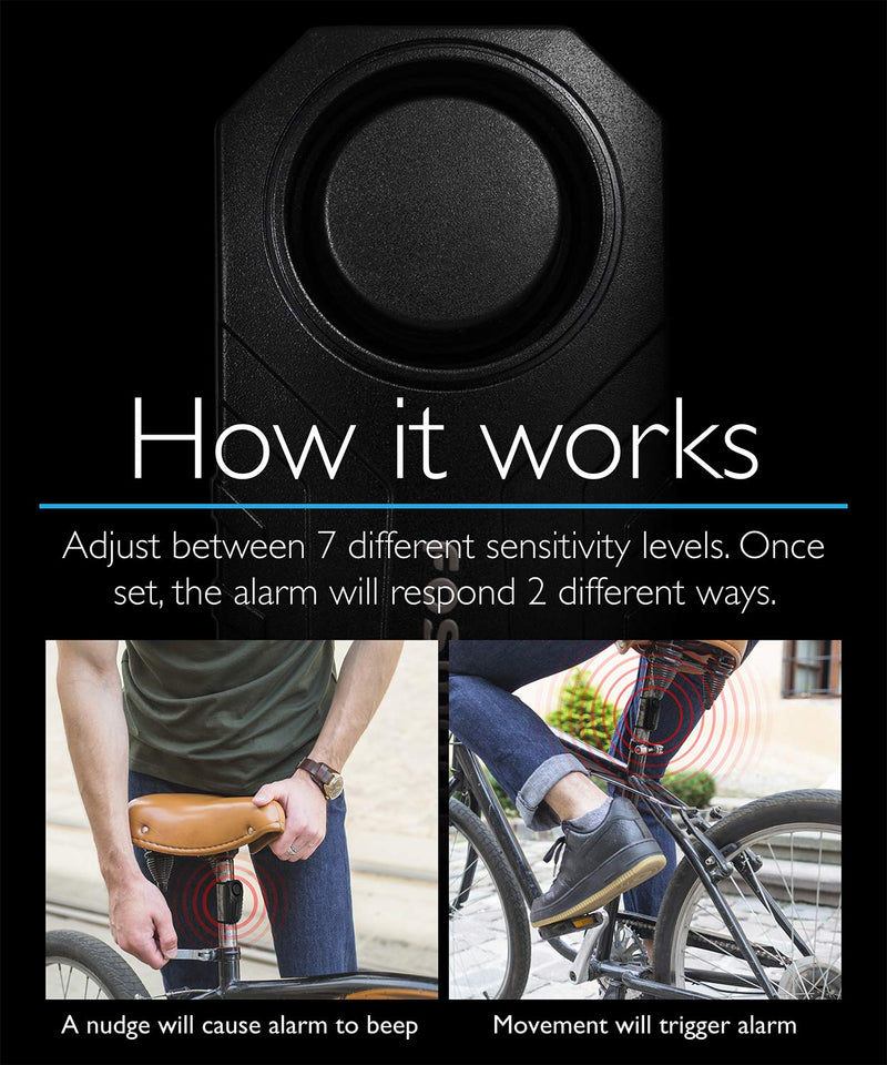 [Australia - AusPower] - Fosmon Anti Theft Burglar Bike Alarm with Remote, Waterproof Vibration Triggered Battery Operated Loud 113dB Wireless Siren for Bicycle, E-Bike, Motorcycle, Scooter, Cart, Trailer, Equipment, Fence 