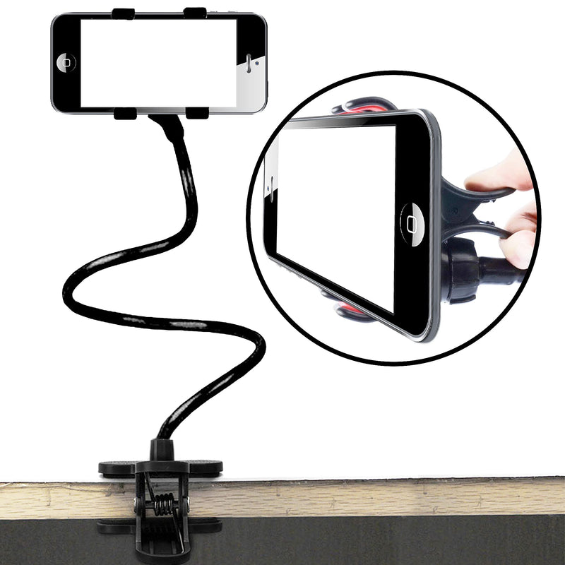 [Australia - AusPower] - CARROO Cellphone Gooseneck, Adjustable, Flexible, Versatile and Stable Mobile Holder with Clip, Mount Stand Compatible with Most Smartphones, Black Color, 1 Pc per Pack 