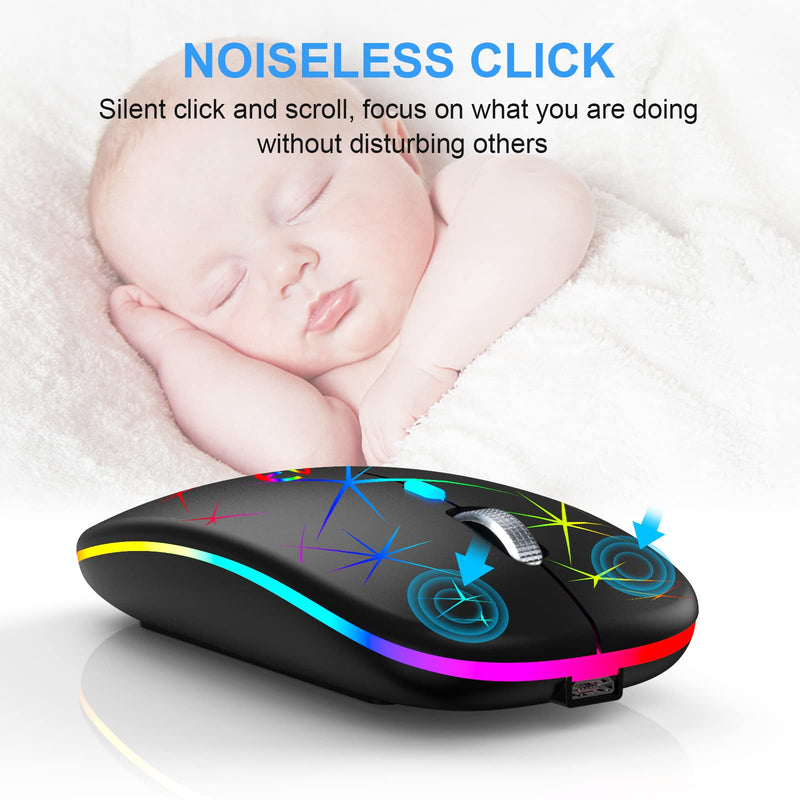 [Australia - AusPower] - Wireless Mouse, 2.4G Portable Optical Quiet RGB Mouse with USB Receiver and Type C Adapter, 3 Adjustable DPI Levels, Wireless Computer Mouse for Laptop, Computer, PC, MacBook, Desktop Black 