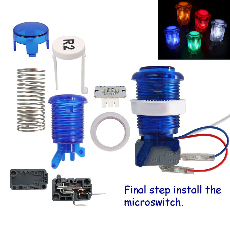 [Australia - AusPower] - SJ@JX Arcade Game Stick DIY Kit Buttons with Logo LED 8 Way Joystick USB Encoder Cable Controller for PC MAME Raspberry Pi Color Mix 