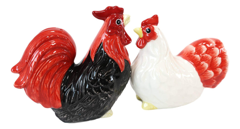 [Australia - AusPower] - Ebros Gift Ceramic Rustic Chicken Farm Black Rooster And White Hen Couple Magnetic Salt And Pepper Shakers Set Home and Kitchen Dining Table Accessory For Party Hosting Barnyard Animals Collectibles 