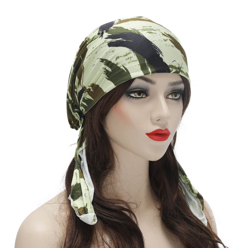 [Australia - AusPower] - ZLYC Chemo Headwear Pre Tied Head Scarf Headwraps Lightweight Turban Beanie Cap for Women Camo Green 