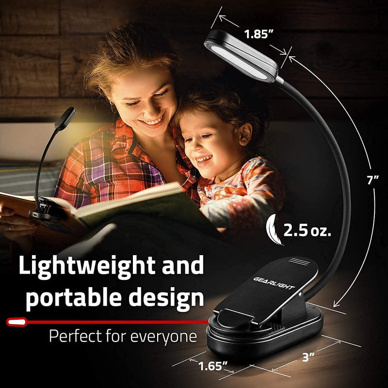 [Australia - AusPower] - GearLight NiteOwl Book Light for Reading in Bed - 2 Small, Rechargeable LED Clip on Lights with 3 Lamp Modes and 360-Degree Adjustable Neck to Read at Night﻿ 