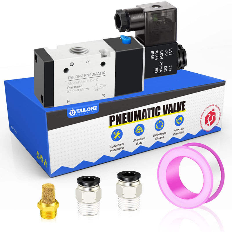 [Australia - AusPower] - TAILONZ PNEUMATIC 3/8"NPT Solenoid Valve 3V310-10 12V/24V/110V/220V Single Coil Pilot-Operated Electric 2 Position 3 Way Connection Type DC12V 
