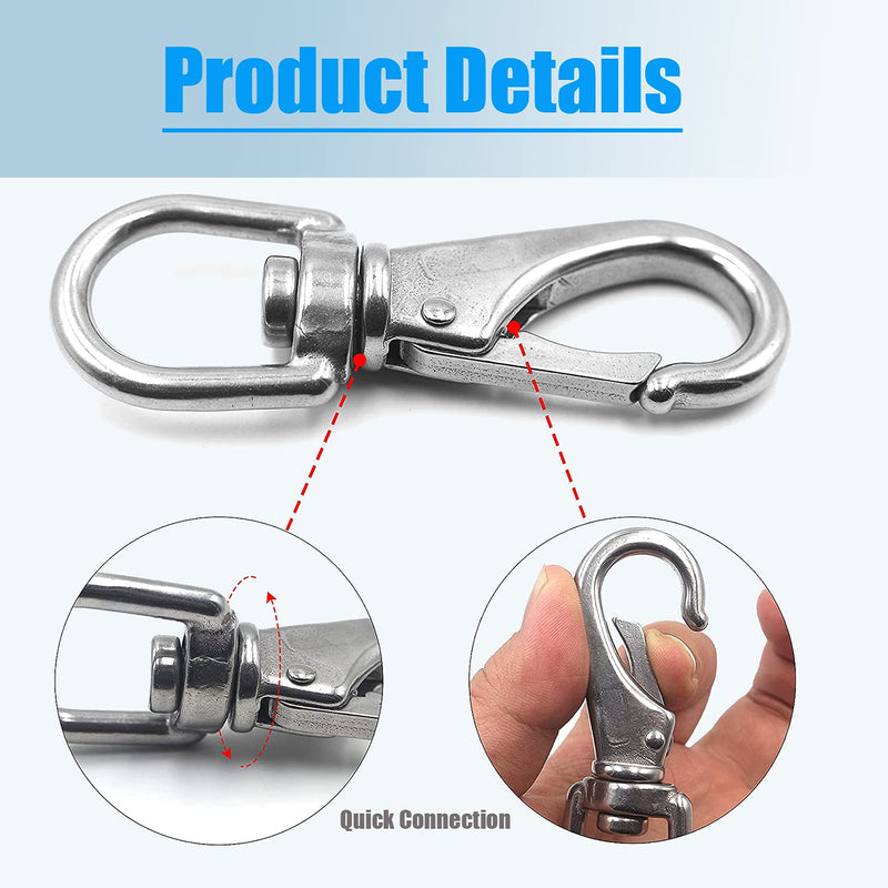 [Australia - AusPower] - Mixiflor 4 Pack Stainless Steel Swivel Eye Snap Hook Flag Pole Clips, Diving Clips Spring Hooks for Bird Feeders, Pet Chains, Dog Tie-Out Cable, Keychains and More (4 x 1-1/2 inch) 