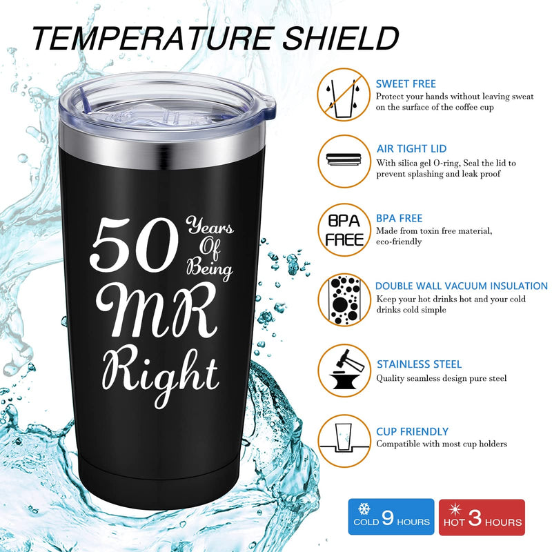 [Australia - AusPower] - 2 Pieces 50th Wedding Anniversary Coffee Mug, 50 Years of Being MR/MRS Always Right Gifts Set for Grandparents Couple, 20 oz Mug Tumbler with Lids and Gift Box (Black, White) Golden 