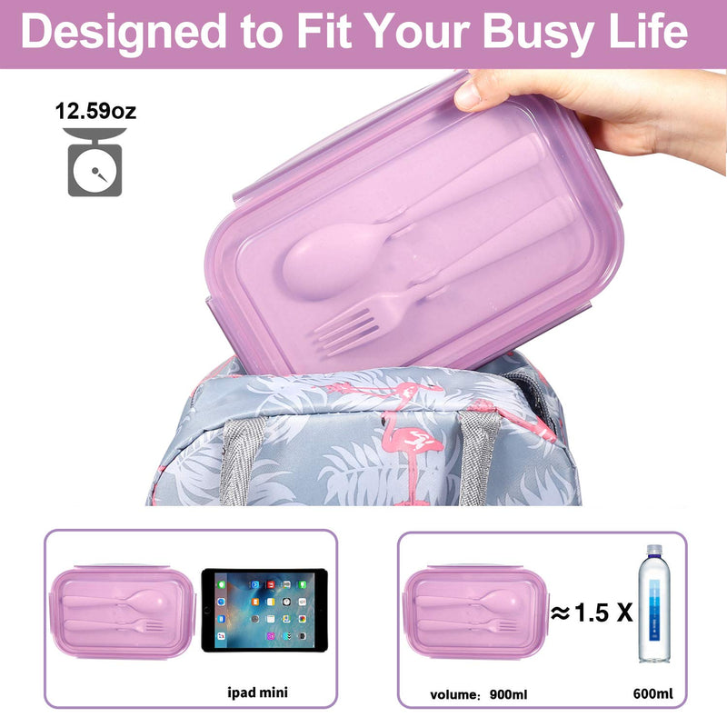 [Australia - AusPower] - Bento Box for Kids Lunch Containers with 4 Compartments Kids Bento Lunch Box Microwave/Freezer/Dishwasher Safe (Flatware Included,Light Purple) Light Purple Wheat Fiber 