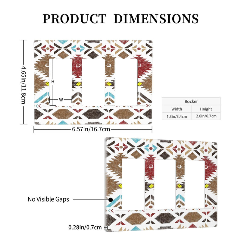 [Australia - AusPower] - Brown Red Abstract Retro Tribal Navajo Aztec Ethnic Colorful Boho Modern Geometric 3 Gang Triple Rocker/GFCI Light Switch Wall Plate Cover Electrical Faceplate Southwestern Aztec Room Decor Screwless 3 Gang Rocker/GFCI Screwless 