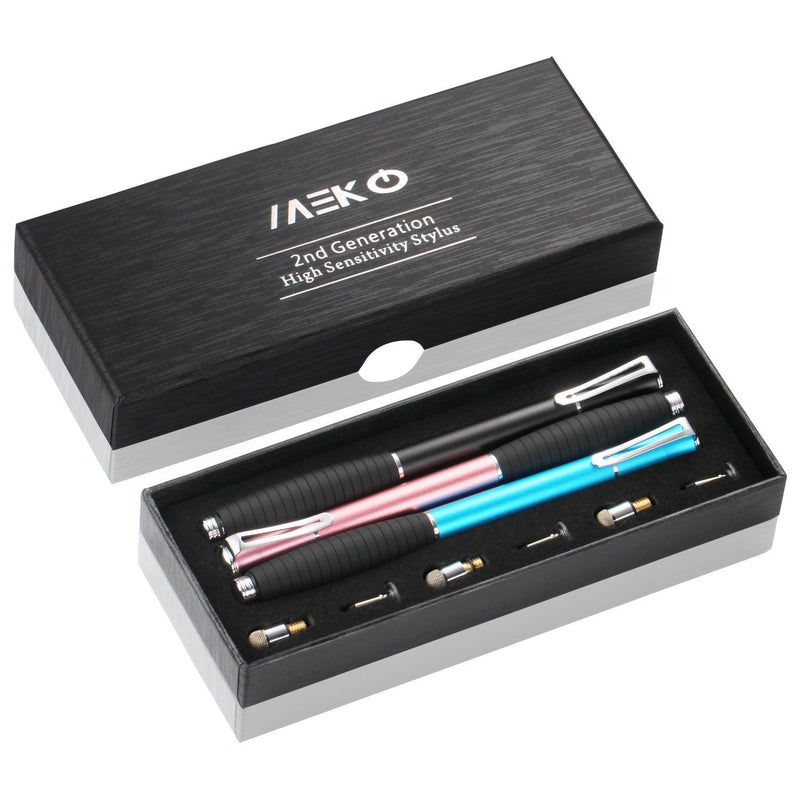 [Australia - AusPower] - MEKO (2nd Gen)[2 in 1 Precision Series] Universal Disc Stylus Touch Screen Pen for iPhone,iPad,All Other Capacitive Touch Screens Bundle with 6 Replacement Tips,Pack of 3 (Black/Rose Gold/Aqua Blue) 