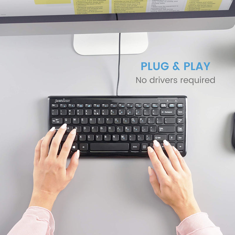 [Australia - AusPower] - Perixx PERIBOARD-407B US, Wired USB Mini Keyboard with 11 Hot Keys - Glossy Black - US English Layout Wired Black 