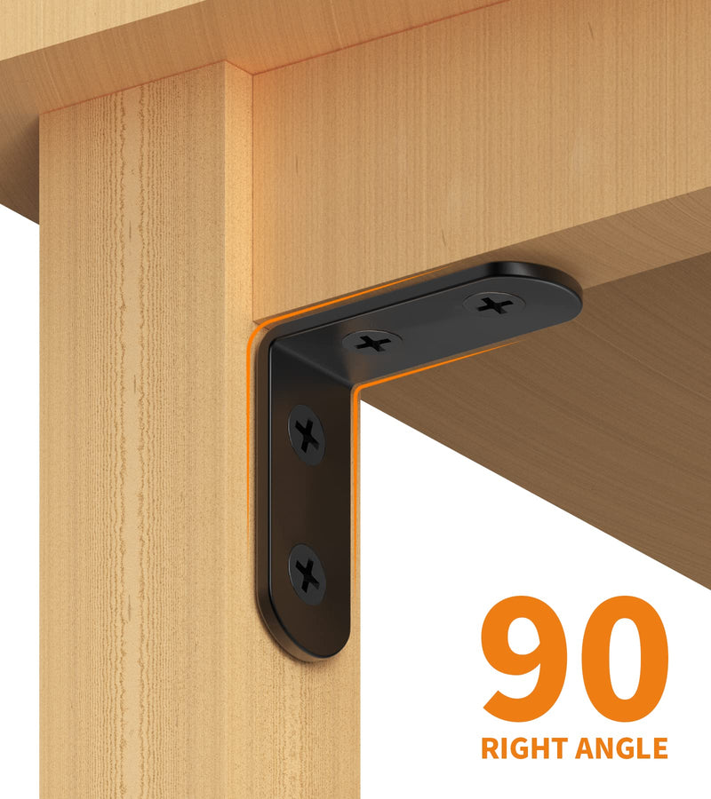 [Australia - AusPower] - 18PCS L Bracket Corner Bracket, FATLODA Stainless Steel L Brackets for Shelves, Black Small Right Angle Bracket, Metal Corner Brace for Wood Furniture Cabinet Chair with 72PCS Screws (1.57x1.57 in) 
