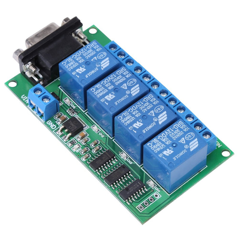 [Australia - AusPower] - DC 12V 4 Channel Relay Board, DB9 RS232 Remote Control UART Serial Port Switch for Car Motor 8.5 x 4.7 x 1.8cm 