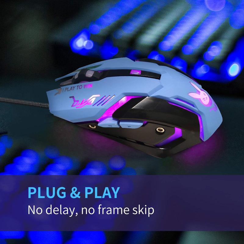 [Australia - AusPower] - Gaming Mouse,Pink Backlit Optical Game Mice Ergonomic USB Wired with 2400 DPI and 6 Buttons 4 Shooting for Computer/Win/Mac/Linux/Andriod/iOS. (Blue) Blue 