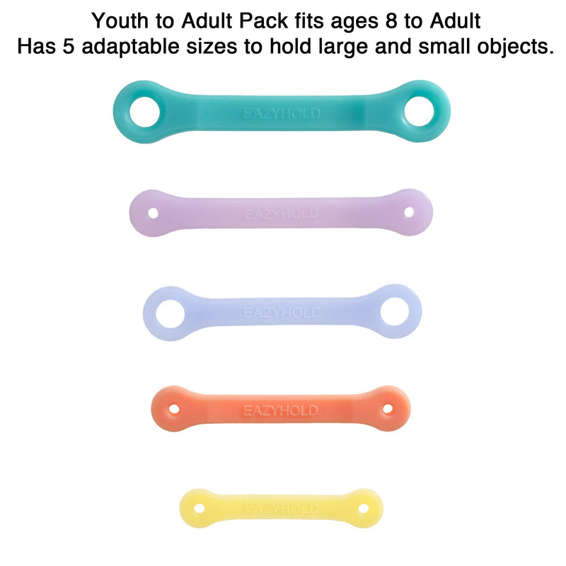 [Australia - AusPower] - EazyHold Silicone Universal Cuff Aid for Limited Hand Grip, Cerebral Palsy, Therapy, Adaptive Eating Tableware Spoon Fork Holder, Disabled Assistive Equipment (Youth to Adult-5 Pack) Youth to Adult 5 Count (Pack of 1) 