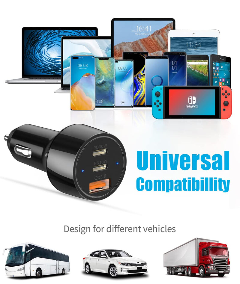 [Australia - AusPower] - USB C Car Charger Adapter 48W, DeepDream 3 Port Car Charger PD 30W & 18W & Fast Charging QC3.0, Cigarette Lighter USB Charger for Laptop, Smartphone, Galaxy S21 S20, Pixel, Other Mobile Devices 
