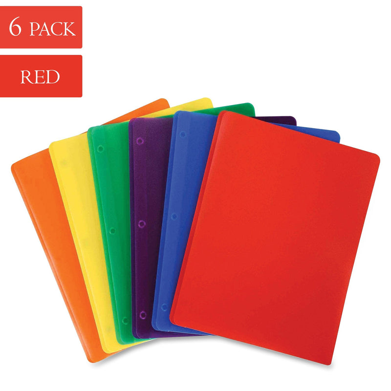 [Australia - AusPower] - Plastic Pocket Folders, Heavy Duty Durable Poly, 2 Pocket Folder, with Business Card Slot - 11" x 8 1/2" Sheet Size - 6-Pack (Red) 