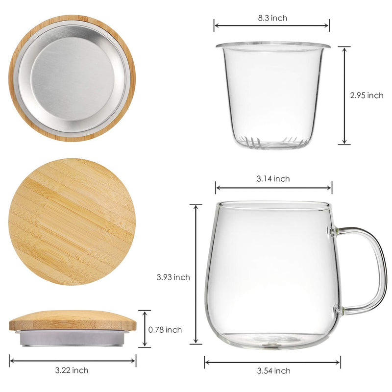 [Australia - AusPower] - Lezero Glass Tea Infuser Cups with Strainer and Lid, 15 ounce Heat Resistance Borosilicate Glass Teacups for Blooming Tea & Loose Leaf Tea, Lead-free, Microwave & Dishwasher Safe - For Tea Lovers 