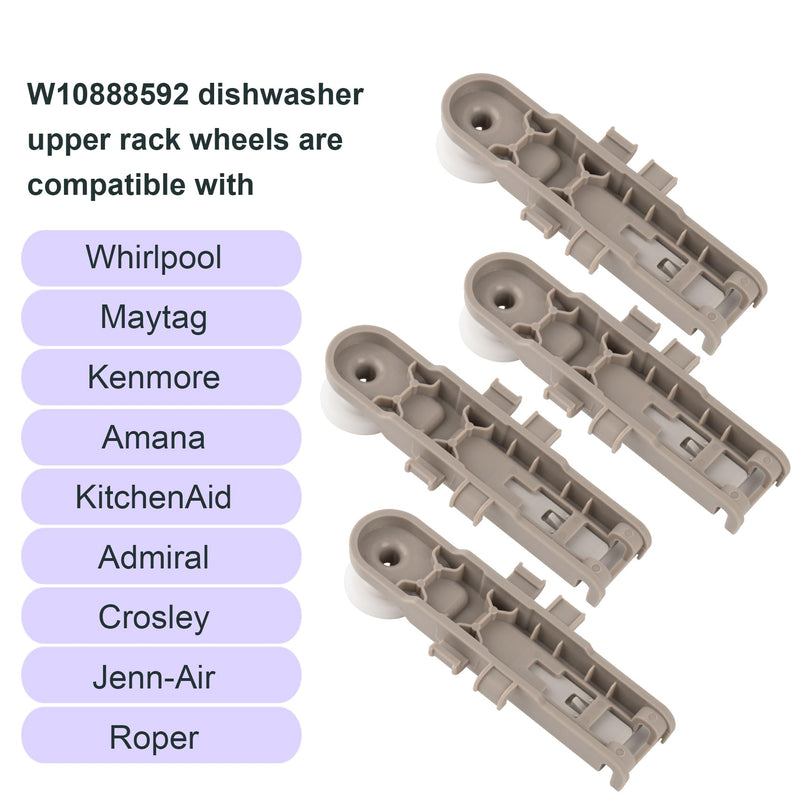 [Australia - AusPower] - W10888592 Dishwasher Rack Wheels Compatible with Whirlpool Kenmore Maytag Dishwashers Upper Dishrack Roller Replaces 8575281 WP8575281 PS11769236 (4 Pack) 