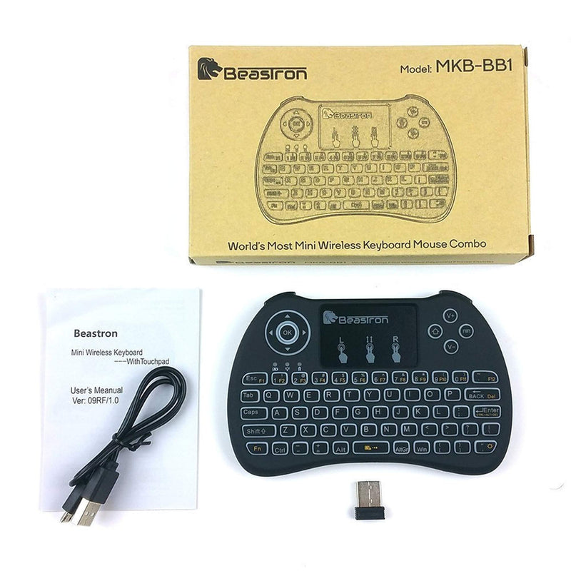 [Australia - AusPower] - Beastron 2.4G Mini Wireless Keyboard with Touchpad＆QWERTY Keyboard, Backlit Portable Keyboard Wireless with Remote Control for Laptop,PC,Tablets,Pad,Google Android TV,Xbox,PS3/4 .Black 