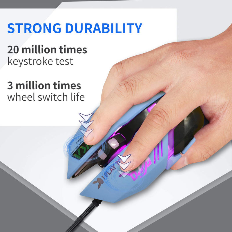 [Australia - AusPower] - Gaming Mouse,Pink Backlit Optical Game Mice Ergonomic USB Wired with 2400 DPI and 6 Buttons 4 Shooting for Computer/Win/Mac/Linux/Andriod/iOS. (Blue) Blue 