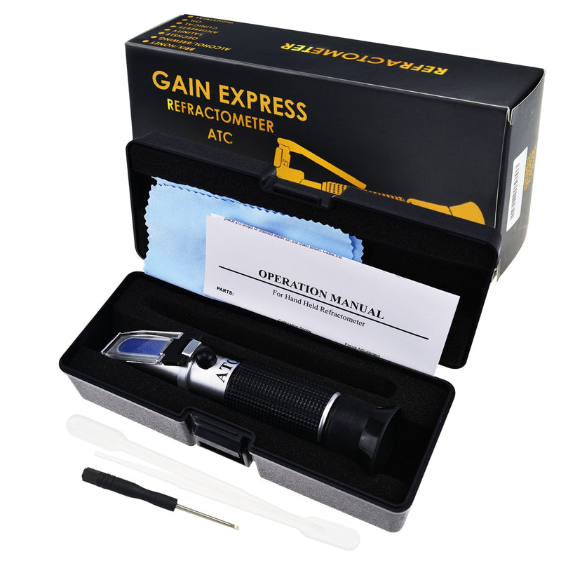 [Australia - AusPower] - Gain Express 0-32% Brix Refractometer ATC High-Concentrated Sugar Solution Content Test Tool 0.2% Division, Homebrew Tester Meter, Brandy Beer Fruits Vegetables Juices Soft Drinks 0 - 32% Brix 