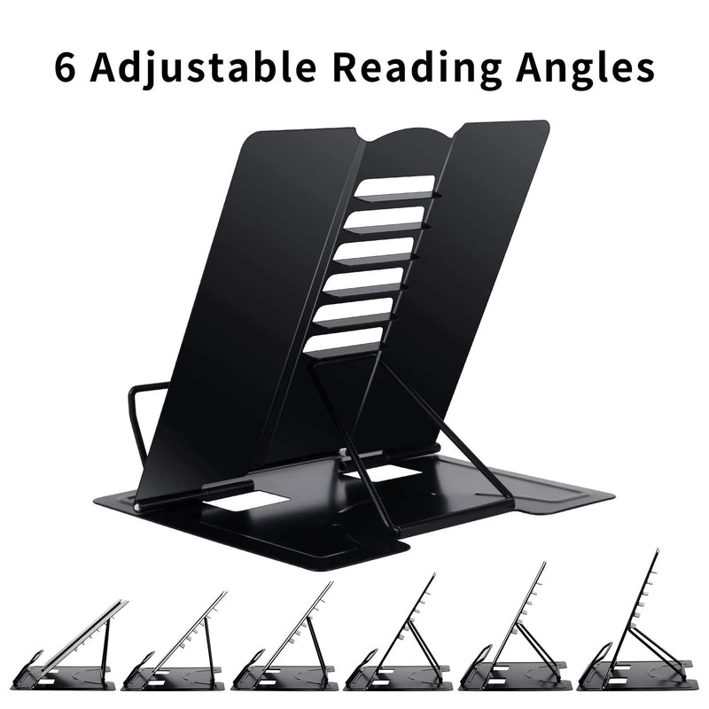 [Australia - AusPower] - Blizzow Desk Book Stand Holders for Reading Hands Free, Durable Metal Adjustable Book Stand, Sturdy Lightweight Foldable Portable Bookstand -Cookbook, Recipe, Tablet, Music Book, Documents (Black) Black 