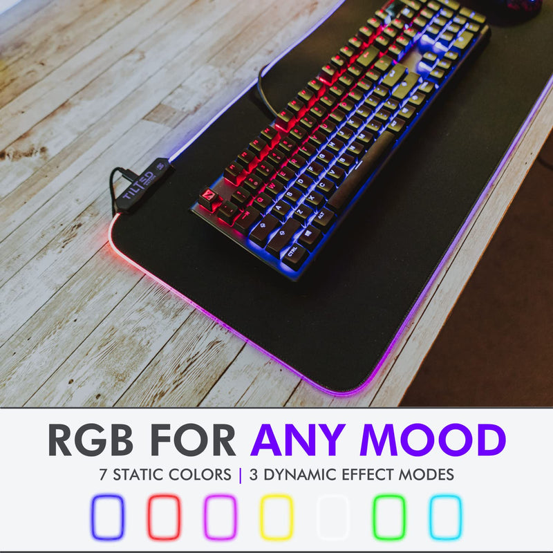 [Australia - AusPower] - Tilted Nation RGB Gaming Mouse Pad Large - LED Extended Mousepad Desk Mat with 8 Adjustable Light Modes - Computer Mouse and Keyboard Pad - Non Slip Rubber Base, Easy to Clean Water Proof Surface Black with RGB Lighting 
