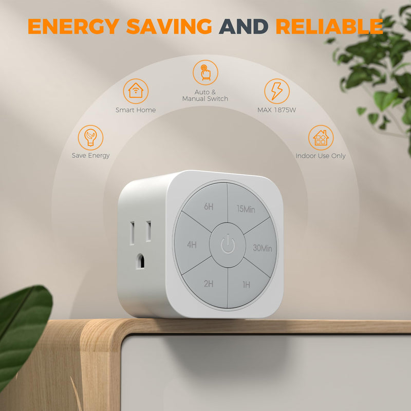 [Australia - AusPower] - Timer Outlet Indoor, Countdown Electrical Outlet Timer Up to 6H, Repeat Plug in Timer for Lights, Iron, Fan, ElectricÂ Bike, Auto Shut Off Timer Switch for Home Kitchen Bedroom, 1875W 