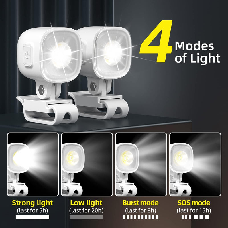 [Australia - AusPower] - 2 Pcs Rechargable Headlights for Croc, Outdoor Waterproof LED Flashlight for Shoes, Clip on Crock Light Attachment Charm, Accessories for Camping, Walking, IPX6, 3 Light Modes, Last 20 Hours 