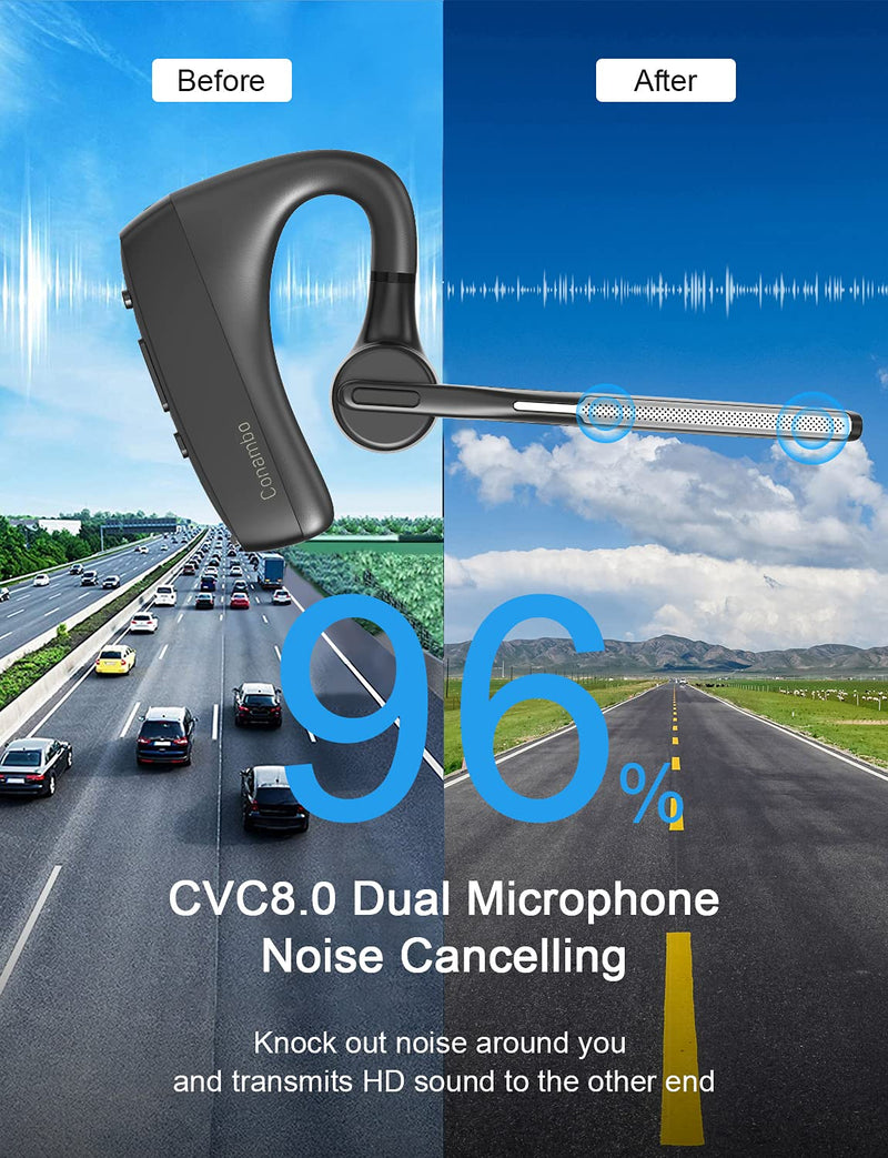 [Australia - AusPower] - Bluetooth Headset V5.1, Pro Noise Cancelling Bluetooth Earpiece CVC8.0 Dual Mic Hands Free Comfortable Earbud 240 Hrs Standby Time for Cell Phone iPhone Business/Workout/Driving Silver 