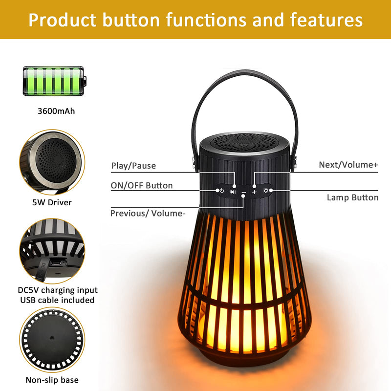 [Australia - AusPower] - LED Flame Speaker, Tesoorda Portable Waterproof Bluetooth Wireless Speaker for Indoor/Outdoor, LED Flame Effect Speaker with Stereo Sound, Led Table Lanterns/Lamp for Patio,Garden,Camping (1 Pack) 1 Pack 