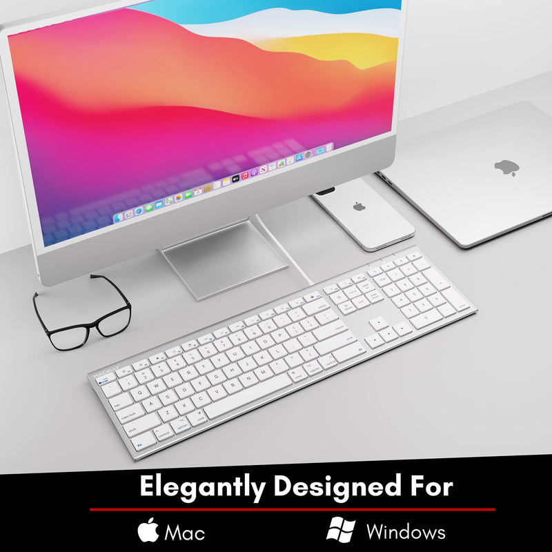 [Australia - AusPower] - Macally Ultra Slim USB Wired Computer Keyboard - Works as Windows or Mac Wired Keyboard - Full Size Keyboard with 20 Apple Shortcut Keys - Mac Keyboard with Number Pad - Silver Aluminum Finish 