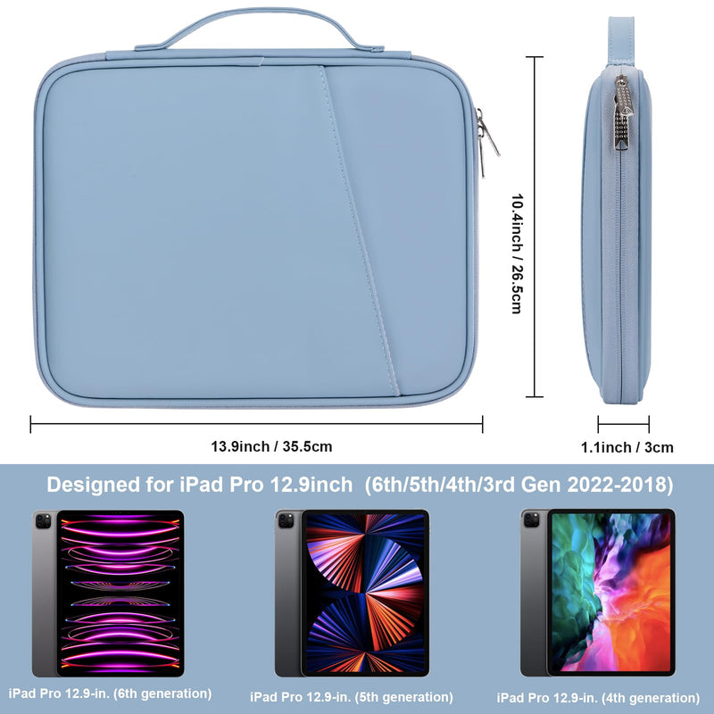 [Australia - AusPower] - iPad Pro 12.9 Sleeve Case, Padded Protective Accessories Bag for Pad Pro 12.9 M2/M1/2018-2020, Surface Pro 9/8/X/7/6, 12.4” Galaxy Tab S8/S7+ (PU-Misty Blue12.9) PU-Misty Blue12.9 