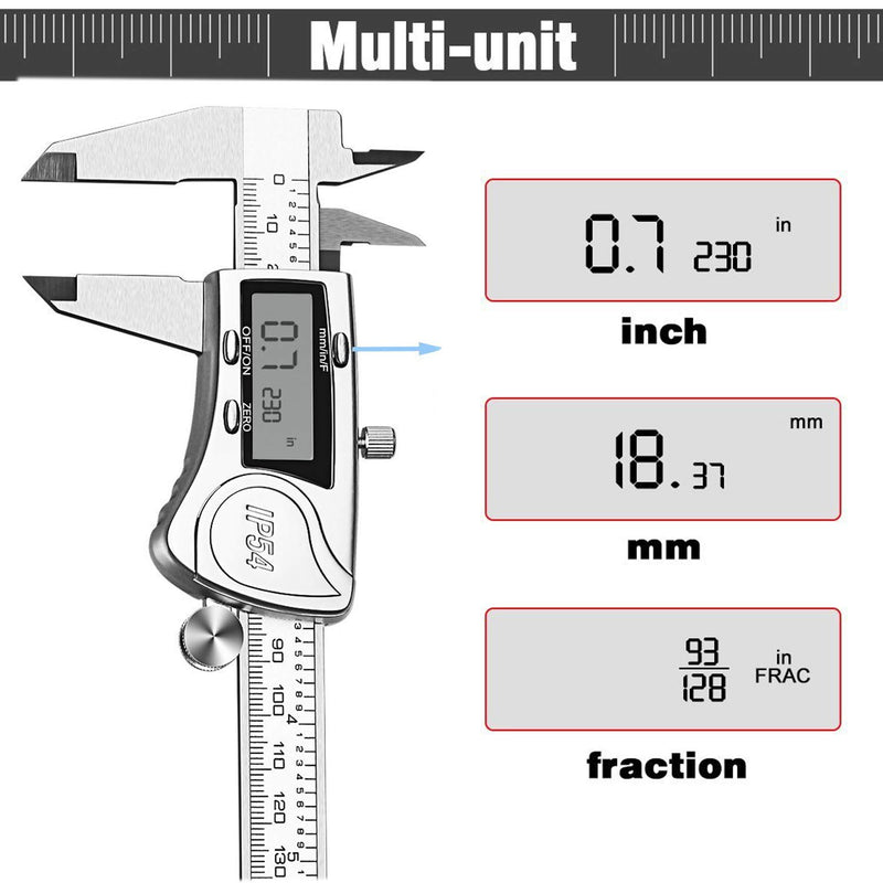 [Australia - AusPower] - Digital Caliper Micrometer Measuring Tool - 6 inch Stainless Steel Electronic Vernier Calipers, IP54 Waterproof Accurate Gauge with LCD Screen Inch Fractions Millimeter Conversion by TENGYES 