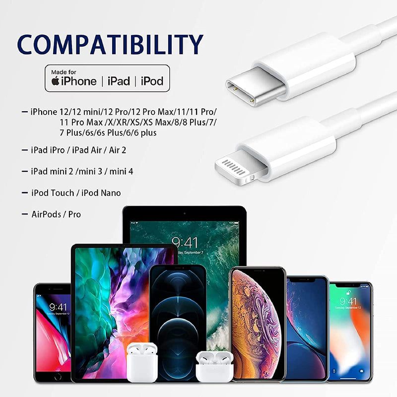 [Australia - AusPower] - iPhone Fast Charger Cable, 【Apple MFi Certified】Apple iPhone Charging Cord 2-Pack 6.6ft USB Type C to Lightning Cable for iPhone 13/13 Pro /12/12 Pro/Max/11/11Pro/XS/Max/XR/X/8/8Plus 