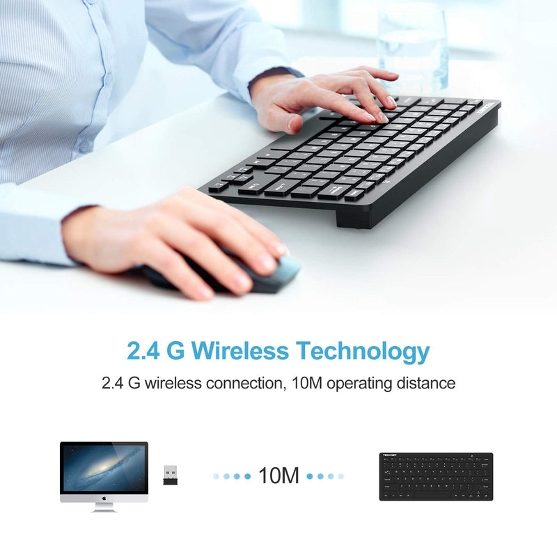 [Australia - AusPower] - TECKNET 2.4G Small Wireless Keyboard Ultra Slim Portable Compact Size Whisper-Quite Keyboard for Computer/Desktop/PC/Laptop/Surface/Smart TV and Windows 10/8 / 7 / Vista/XP (Black) 