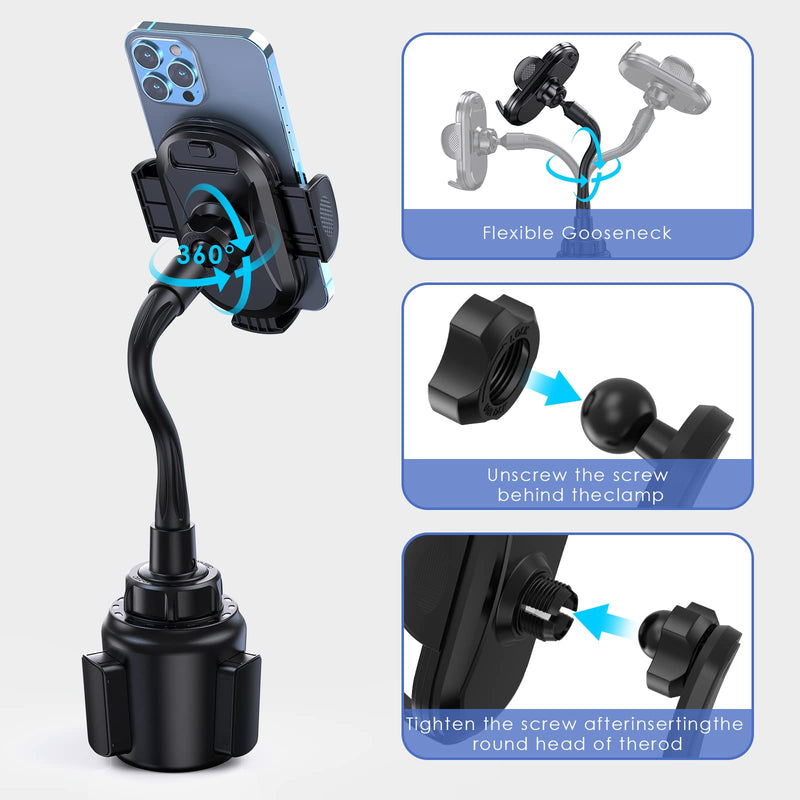 [Australia - AusPower] - CAFELE Car Cup Holder Phone Mount with Adjustable Flexible Stable Gooseneck, Universal Cell Phone Cup Holder for Car, Compatible with All Car Cups and Cell Phones with Thick Case 