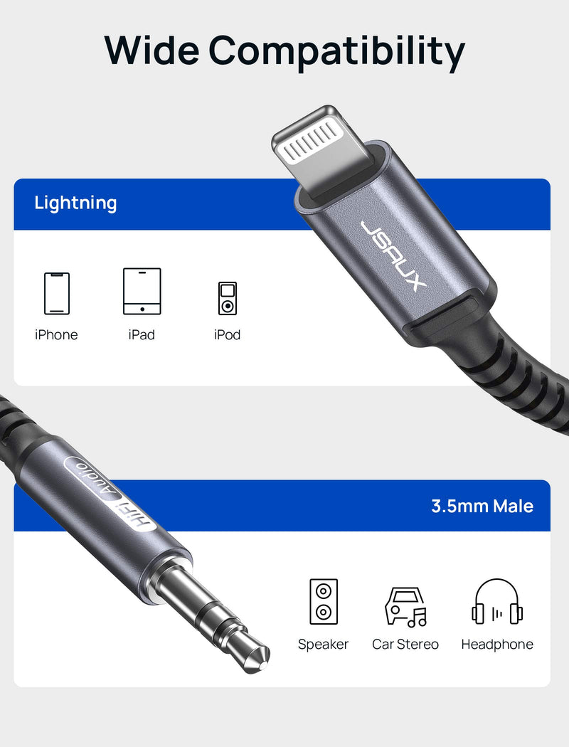[Australia - AusPower] - Lightning to 3.5mm Audio Cord 6FT, JSAUX [Apple Mfi Certified] Lightning to Aux Cable for iPhone 13/13 Pro Max/12/12 Mini/12 Pro/12 Pro Max/11 Pro/11 Pro Max/X/XR/XS Max/8/7/Headphone/Car Stereo-Grey Grey 