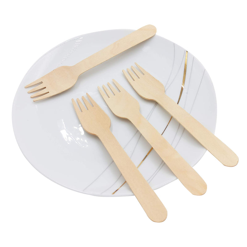 [Australia - AusPower] - 6.5 Inch Disposable Wooden Forks , 100 PCS Natural Birch Wood, Wooden Cutlery, Eco friendly 